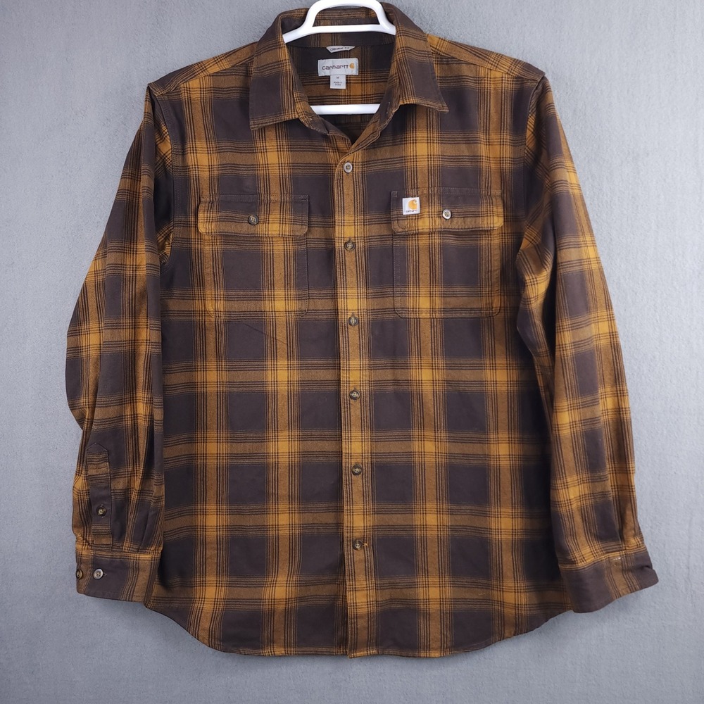 Carhartt Work Flannel Shirt M Brown  Plaid Long Sleeve Original Fit‎ 104451 B10